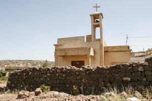 Middle Eastern church building with steeple