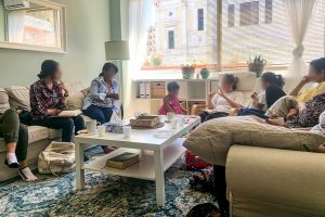 Women meeting for conversation at a modern apartment
